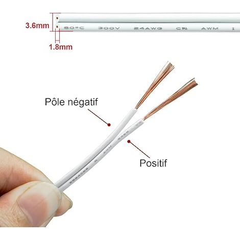 2 Core Electrical Wire  White cable 2 x 0.2 mm². Waterproof 3A current. Section 0.2 x 0.3 cm. for outdoor LED strips and decorative lighting (1/4)