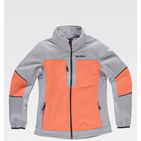 Softshell de mujer combinada tricolor. Cuello alto con cinta personalizada cubrecosturas en el interior RN1010001 XXL Gris / Rojo coral (1/5)