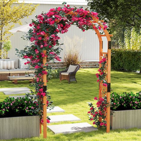 Arche de Jardin en Bois de Sapin 132 x 45,5 x 235 cm, Treillis Arche pour Rosiers et Plantes Grimpantes, Structure Renforcée Métal, Finition Hydrofuge, Décoration Extérieur et Mariage