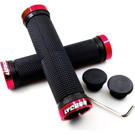LYCAON Bike Lenker Griffe rutschfest Gummi Fahrrad Aluminium Lock Rot (1/5)