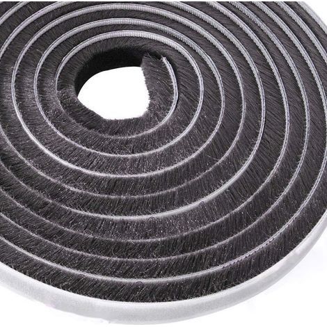 10m bande de brosse, Joint brosse adhésif autocollante coupe-vent et anti-poussière pour fenêtres et portes mobiles, Largeur 9mm x Hauteur 9mm(Noir) (1/5)