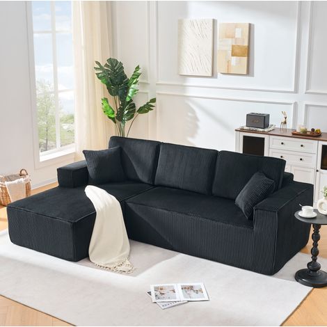 Modulares Ecksofa 235 x 128 x 60 cm aus schwarzem Cordstoff mit Recamiere – MEUBLIV (1/5)