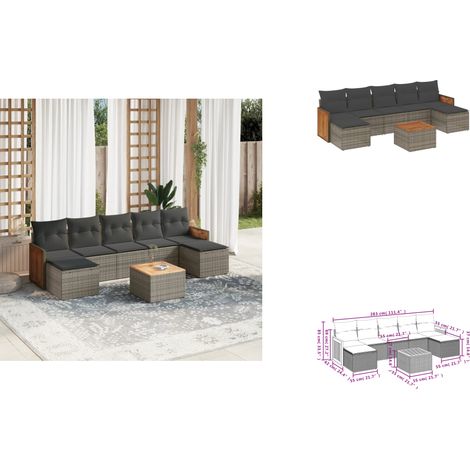 Salon de jardin 8 pcs avec coussins gris résine tressée - Ensemble Salon De Jardin - Meuble Extérieur - Jardin Design - Mobilier De Jardin - Set Salon (1/3)