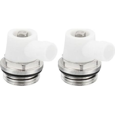1/2" BSP Manuel Radiateur Air Ventilation Bouchon Vannes, 2 Paquet Nickel Plaqué Laiton Bleeder Bouchon avec Long Air Ventilation pour Radiateur Chauffage, Argenté Blanc