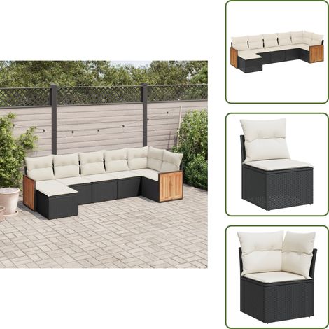 The Living Store Set de comedor de jardín 7 pzas y cojines ratán sintético negro - Muebles de jardín (1/5)