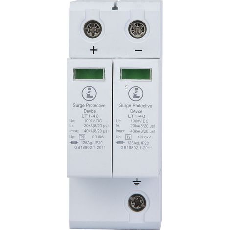 Dispositif de protection contre les surtensions 2P, protecteur contre la foudre photovoltaïque CC, parafoudre basse tension (40 kA) (1/5)