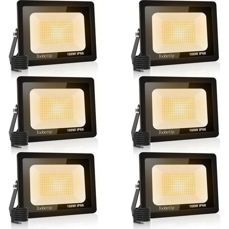 6PCS 100W Projecteur LED Extérieur, Spot LED Exterieur 10000LM, 3500K Blanche Chaude Éclairage de Sécurité Extérieur IP66 Imperméable pour Garage Jardin Terrasse Parking (1/5)