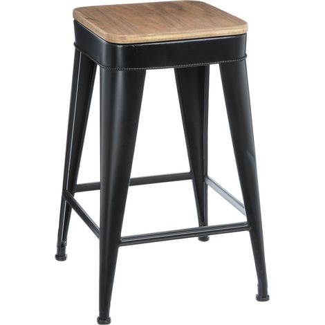 Atmosphera – Tabouret de bar en fer et bois de Badamier – Hauteur 59,9 cm – Repose-pieds pour confort – Poids 4,41 kg