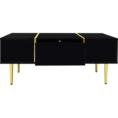 Ensemble meuble TV et table basse noir brillant avec accents dorés (1/5)