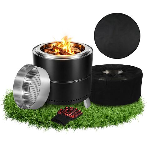 Jiubiaz Braciere da giardino senza fumo Ø49,5 cm nero in acciaio inox 201 con rivestimento resistente alle alte temperature (1/5)