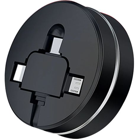1 Câble USB rétractable 3 en 1, connecteurs Type-C Micro USB Lightning, support téléphone intégré, charge rapide, usage voyage bureau voiture (1/5)