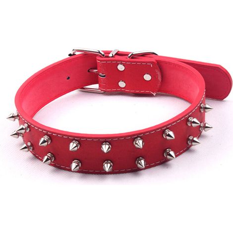 Jeffergarden Collier punk pour chien - Cuir PU à pointes, réglable rouge - Pour chiens moyens à grands (1/5)