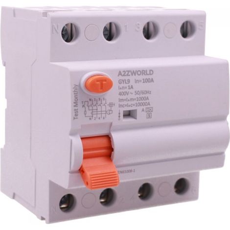 RCCB Interruttore Differenziale Selettivo Tipo S Classe A 1000mA/1A 3P+N 4M 10kA AC 380V IP20 Elettromeccanico IEC61008-1 GYL9, Corrente Disponibili 63A 100A (100A)