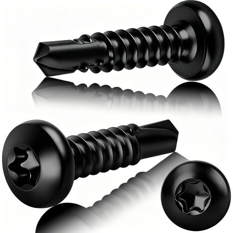 Lot de 120 vis autotaraudeuses en acier inoxydable Torx - 4,2 x 38 mm - Tête ronde - Vis autotaraudeuses - DIN 7504 - Vis autoperceuses en acier inoxydable 410 pour meubles en bois (noir) (1/5)