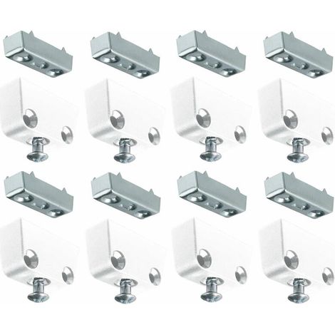 – Lot de 8 ferrures d'assemblage blanc – Connecteurs à visser pour bois – Fixation meuble étagère porte panneau cuisine salle de bain (1/2)