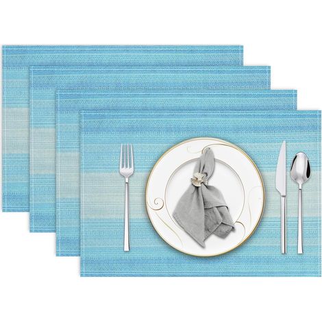 Manteles individuales, juego de 4 piezas, 30,48 x 45,72 cm, lavables, fáciles de limpiar, resistentes al calor, ideales para fiestas navideñas y decoración de mesas de cocina, color azul (cubiertos no