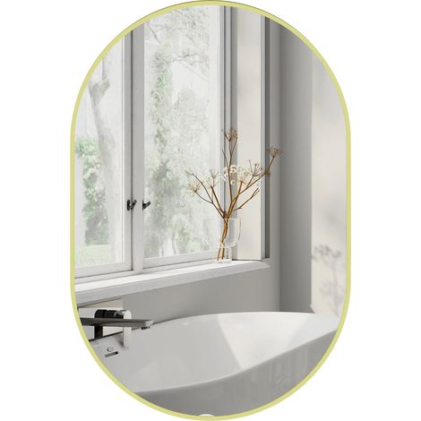 Espejo de baño, cristal templado, marco de aluminio, amarillo claro. (1/5)