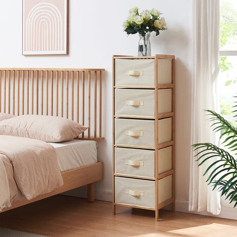 Cassettiera Maldon Comò Organizzatore con 5 Cassetti 122 x 37 x 35 cm - Naturale / Beige [en.casa]