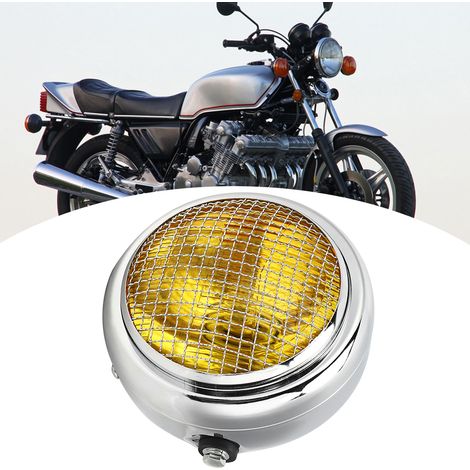 Phare de moto 7 pouces 55 W style vintage, feux de route/croisement, halogène, coque électroplaquée, verre jaune (1/5)