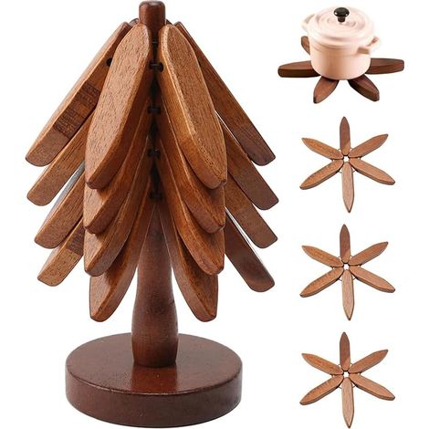 Dessous de Plat en Bois Forme d'arbre Support Résistants à la Chaleur pour Casseroles Verres Plats Chauds (1/5)