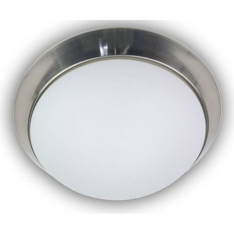 Deckenleuchte / Deckenschale, Opalglas matt, Dekorring Nickel matt, Ø 35cm