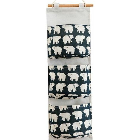 Tissu rayé suspendu sac de rangement sac de rangement tenture murale multicouche chambre mur sac de rangement ours polaire (1/5)
