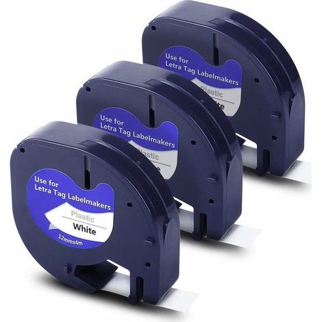 Remplacement de ruban d'étiquettes compatible pour les recharges DYMO LetraTag 91330 Impression noire sur papier blanc Ruban d'étiquettes auto-adhésif 12 mm x 4 m (1/2" x 13'), paquet de 3-- (1/5)
