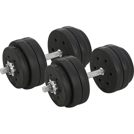 Set di manubri componibili da 30 kg con dischi e barre di collegamento in acciaio e PU nero MODENUIT (1/3)