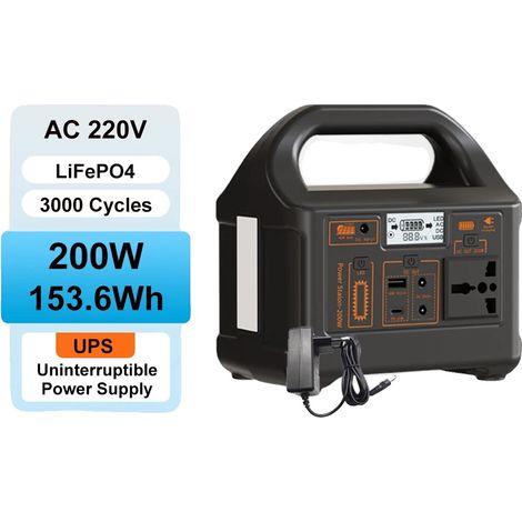 Station de puissance portable, chargement solaire, lumière LED, 200W 153.6Wh (1/2)