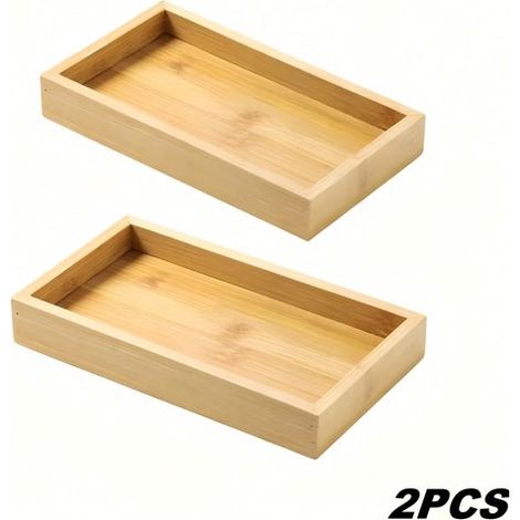 Lot de 2 palettes en bambou naturel, organisateurs de tiroir multifonctions pour cuisine, salle de bain et bureau (1/5)