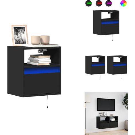 Meubles TV muraux avec lumières LED 2 pcs noir 41x31x45 cm - Meuble TV Mural - Meubles TV Muraux - Meuble TV Suspendu Au Mur - Meuble TV Flottant (1/5)