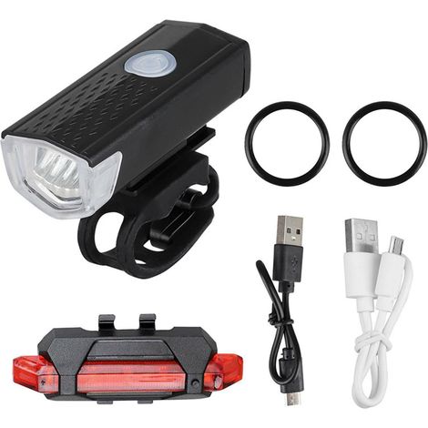 Ensemble d'éclairage de vélo LED rechargeable, étanche IP65, phare avant et feu arrière, 3 modes (route et VTT)