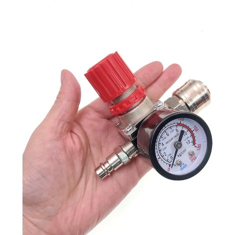 Réducteur de pression d'air comprimé 1/4", réducteur de pression, 4 trous avec manomètre pour compresseur (1/3)