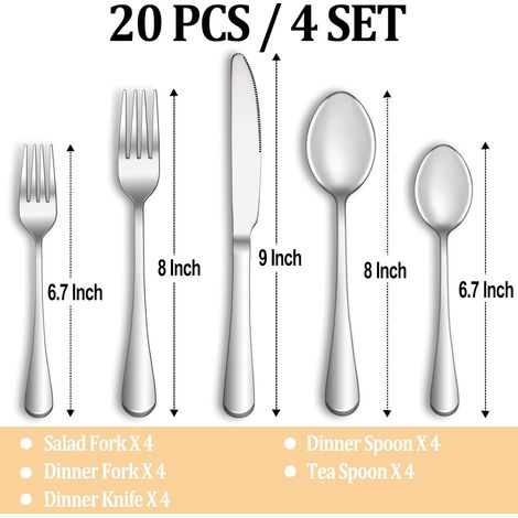 Set de couverts en acier inoxydable argenté 24 lot de 24 (1/4)