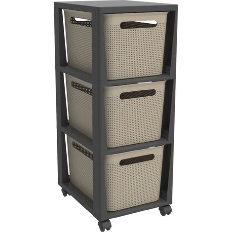 Commode Rotho Tower Brisen Design 3x16L à roulettes, couleur cappuccino (1/4)