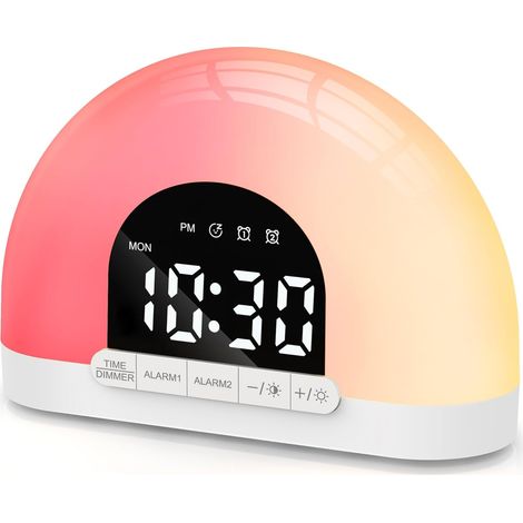 Beleuchteter Wecker für Tiefschläfer, Wecker mit Sonnenaufgangs- und Sonnenuntergangssimulation, Nachttischlampe mit 10 Helligkeitsstufen fürs Schlafzimmer