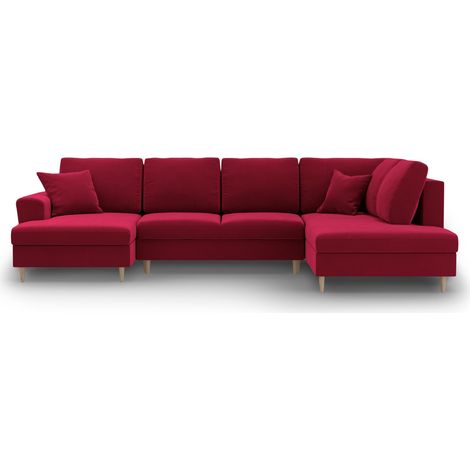 Canapé droit panoramique convertible + box 7 places velours rouge (1/5)