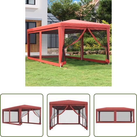 Außenzelt - Partyzelt mit 6 Mesh-Seitenwänden Rot 3x6 m HDPE (1/5)
