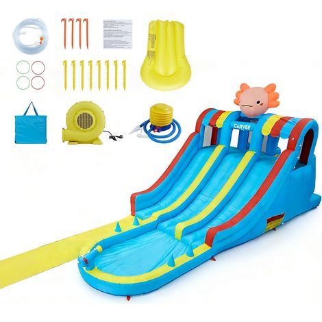 Château gonflable XXL extérieur enfant 597×249×272cm triple toboggan, structure gonflable 6m avec aire de jeux, piscine et trampoline, tissu Oxford durable, idéal jardin et anniversaire (1/5)