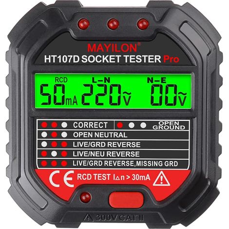 Tester per prese con display di tensione, 6 tipi di spie luminose, intervallo di tensione da 90 a 250 V, ideale per testare la sicurezza dei vostri impianti elettrici.