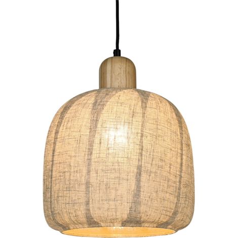 Suspension luminaire en tissu et verre coloris gris perle Ø 30 x 28 cm E27 - PANGIVO (1/2)