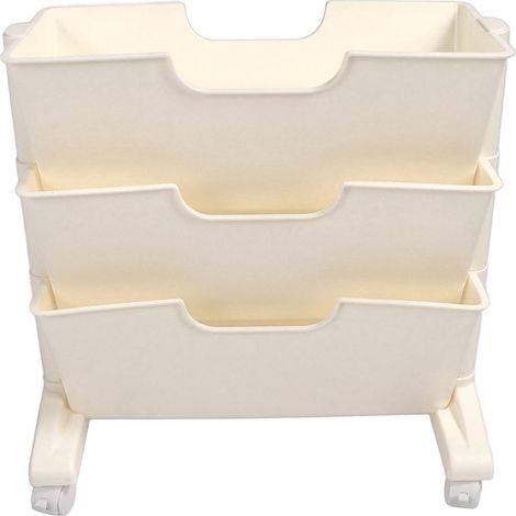 Étagère 3 niveaux mobile, bibliothèque en plastique amovible et rotative, blanc pour chambre dortoir (1/5)