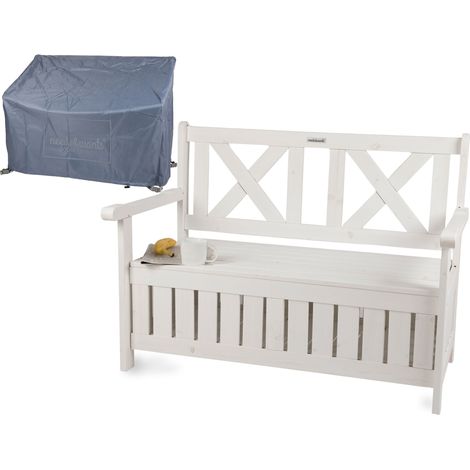 needs&wants® Gartenbank Holz wetterfest mit Stauraum und Abdeckung, 2-Sitzer Truhenbank Holzbank klassisch, Parkbank Sitzbank massiv Garten Outdoor mit Truhe, Naturholz Massivholz, weiß (1/5)
