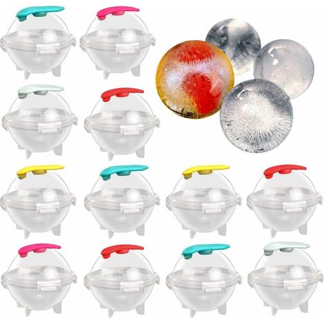 12 Pièces Ensemble de Moules Ice Ball Cube Forme pour Glaçons Géants Ronds pour Whisky, Cocktails, Jus, Bonbons, Gelée, Boisson D'été, Boissons Froides Non Alcoolisées—Couleur Aléatoire