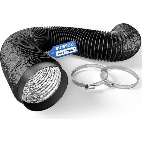 Tuyau de ventilation flexible PVC + aluminium de 100 mm, tuyau d'échappement pour salle de bain, cuisine et séche-linge, 5 m (1/5)