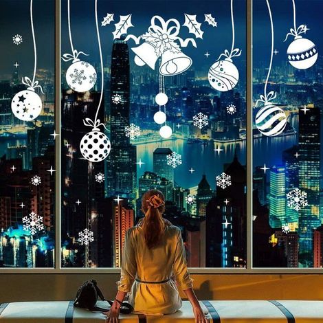 Décoration de Noël blanche en forme de cloche, boule, cache-porte, boucle de fenêtre, autocollant mural amovible de neige de Noël (1/5)