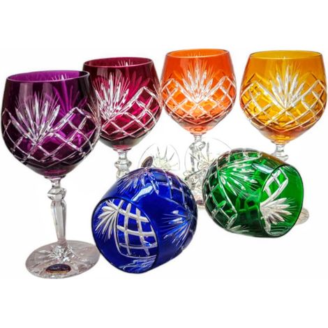 Copas de vino de cristal de colores de 280 ml con diseño de piña - hechas a mano, marca registrada MaRika (1/5)