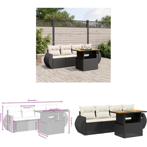 Salon de jardin 5 pcs avec coussins noir résine tressée - Ensemble Salon De Jardin - Meuble Extérieur - Résine Tressée - Rotin Synthétique - Mobilier De Jardin - Home & Living (1/3)
