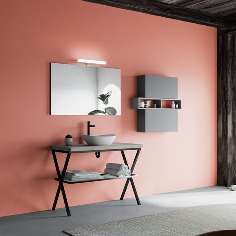 Mueble De Baño Industrial Caballete Metálico 100Cm, Tapa De Beton Y Lavabo Lagos
