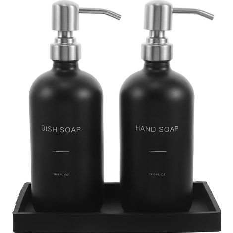 ensemble de bouteilles pour comptoir de salle de bain réservoir de pompe à liquide distributeur de savon à vaisselle et à mains en verre 500ml 16,9oz avec plateau (1/5)